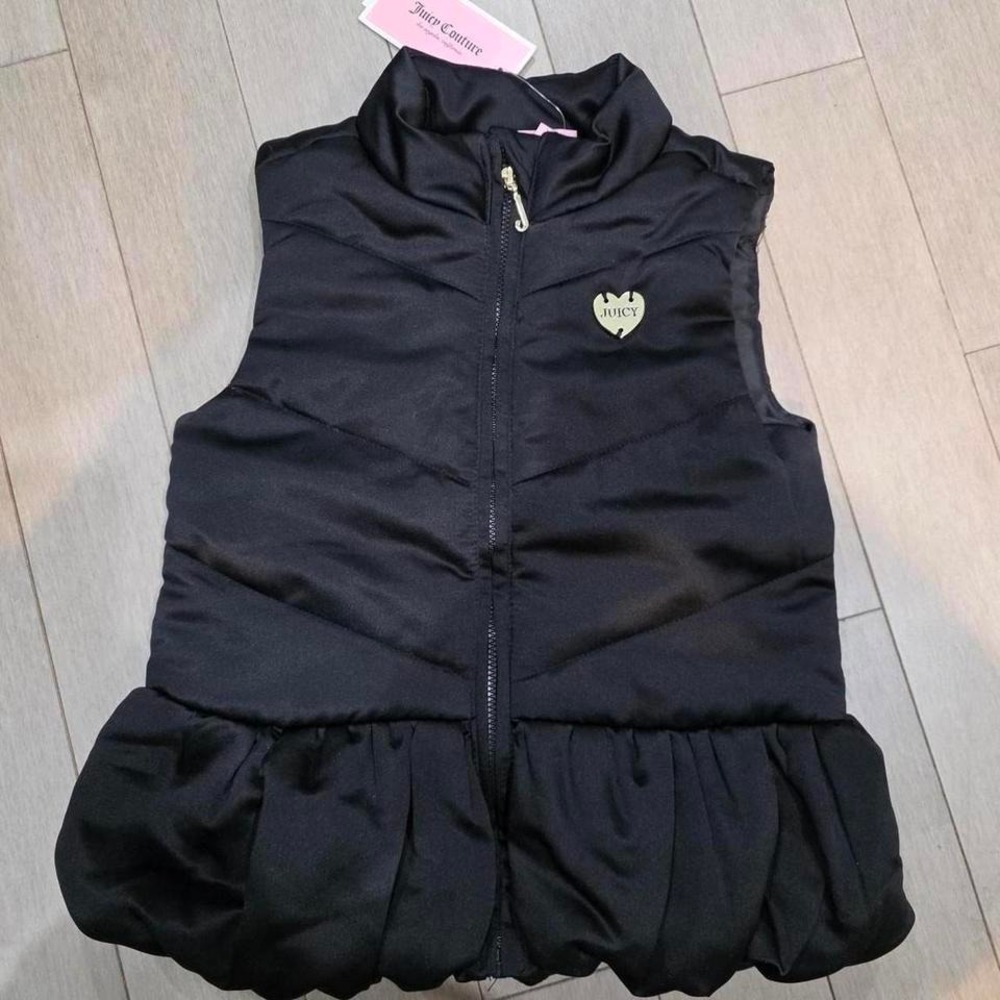 Juicy Couture Girls Black Puffer Vest Peplum Gold Heart Logo 4T NWT